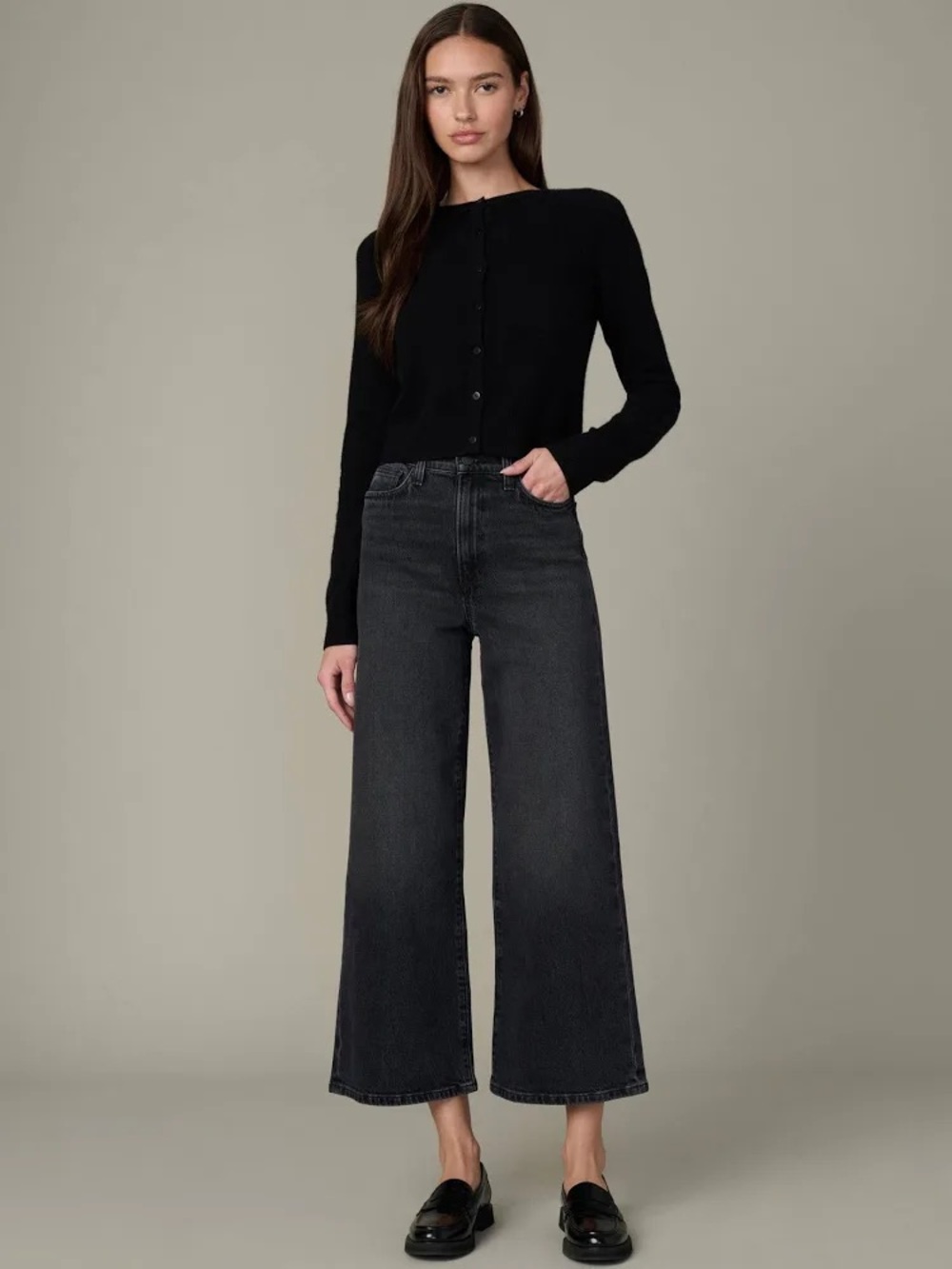 JOE’s Wide Leg High-Rise ankle Jeans in Kacey washed Black sz 27 4 NWT
